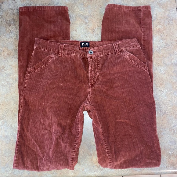 Dolce & Gabbana D&G Corduroy Pants Straight Leg Red Maroon Vintage Look 28 42 - Picture 12 of 13